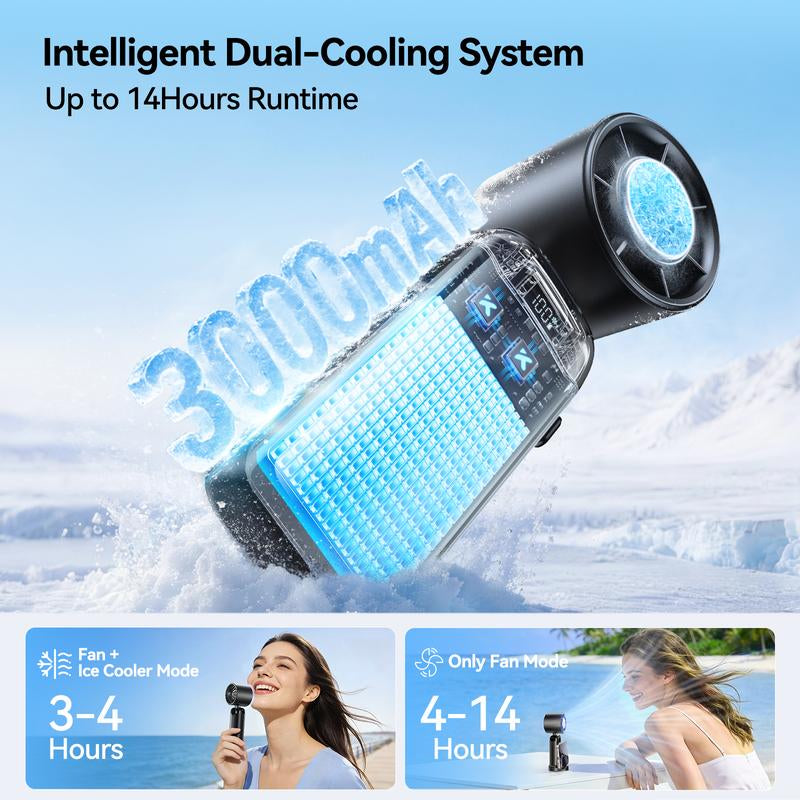 4-In-1 Portable Refrigeration Handheld Turbo Fan with 200 Speed Settings, 21,000 Revolutions per Minute, 12-Hour Cooling, Digital Display, 120° Rotation, USB Charging, Mini Handheld Personal Fan.Suitable for Travel, Indoor Use, and Office Desk Usage.