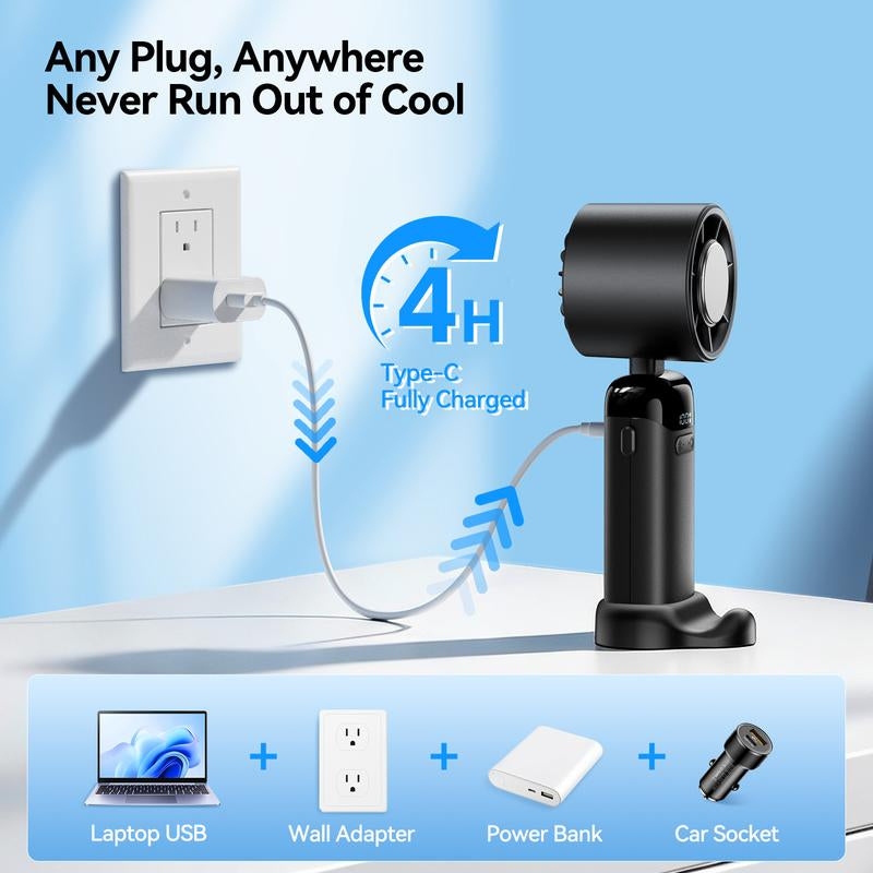 4-In-1 Portable Refrigeration Handheld Turbo Fan with 200 Speed Settings, 21,000 Revolutions per Minute, 12-Hour Cooling, Digital Display, 120° Rotation, USB Charging, Mini Handheld Personal Fan.Suitable for Travel, Indoor Use, and Office Desk Usage.